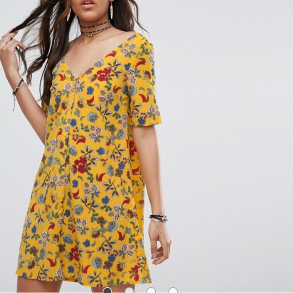 ASOS Tall Yellow Tea Dress In Bright Floral